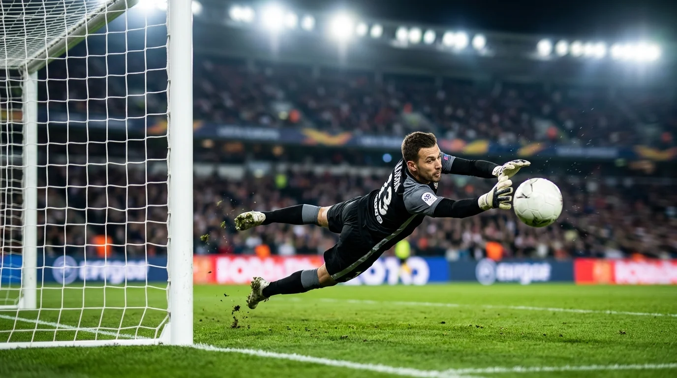 Gardien de but plongeant pour arrêter un tir lors d'un match de Ligue 1