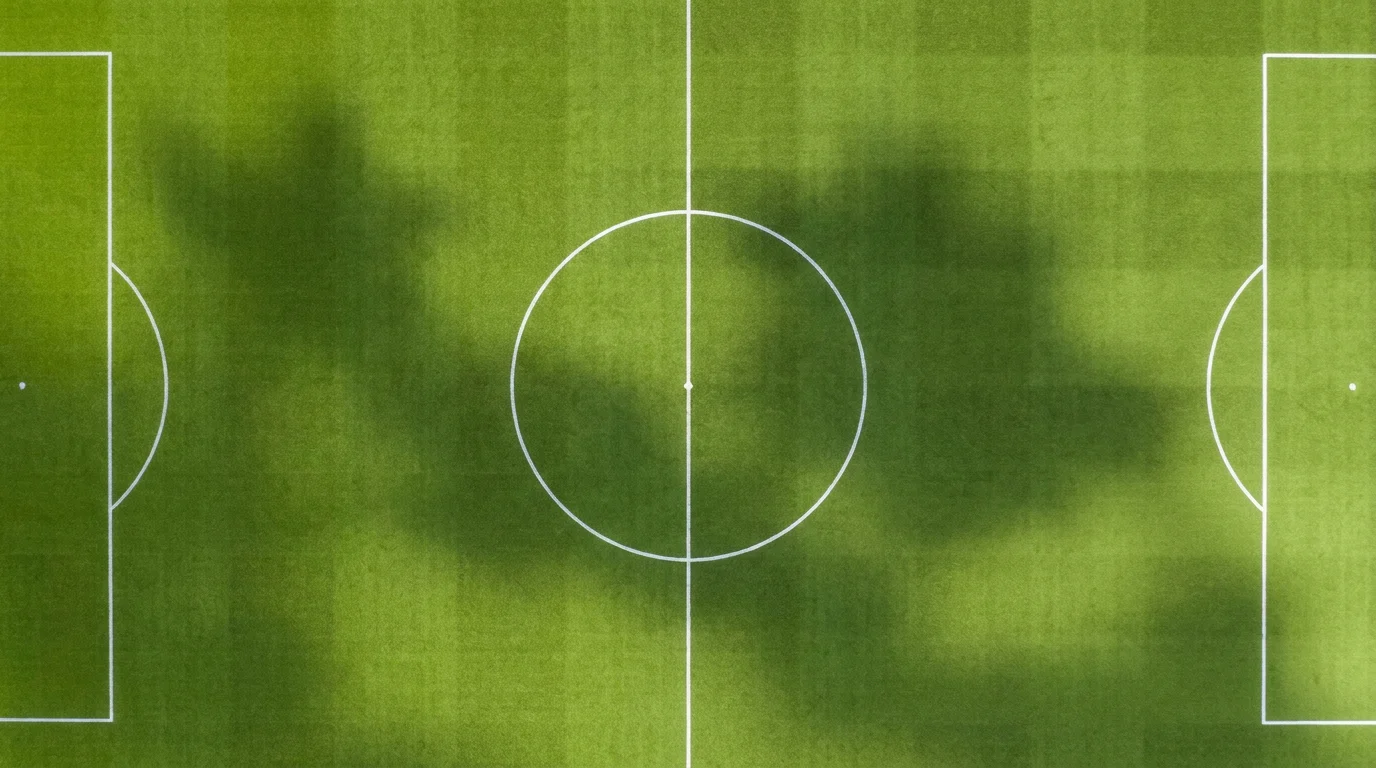 Terrain de football vu de haut avec la ligne médiane bien visible symbolisant l'équilibre du handicap