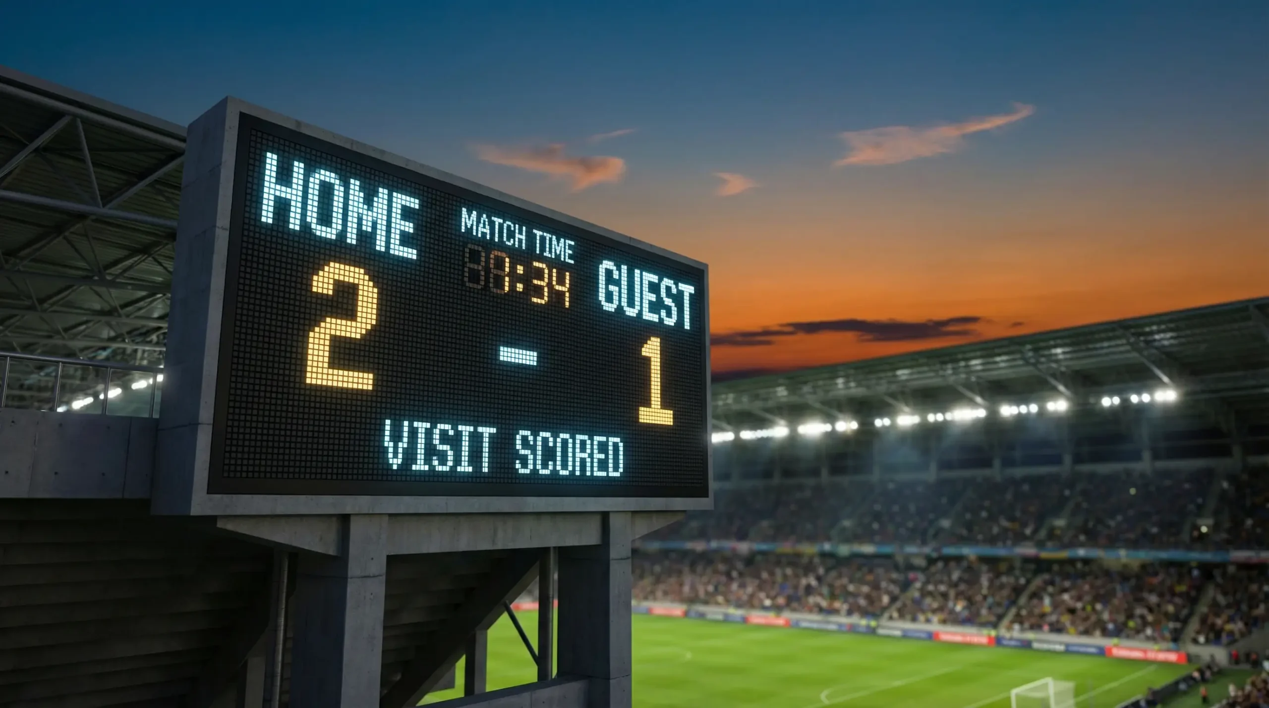 Tableau d'affichage d'un stade de Ligue 1 montrant le score d'un match de football