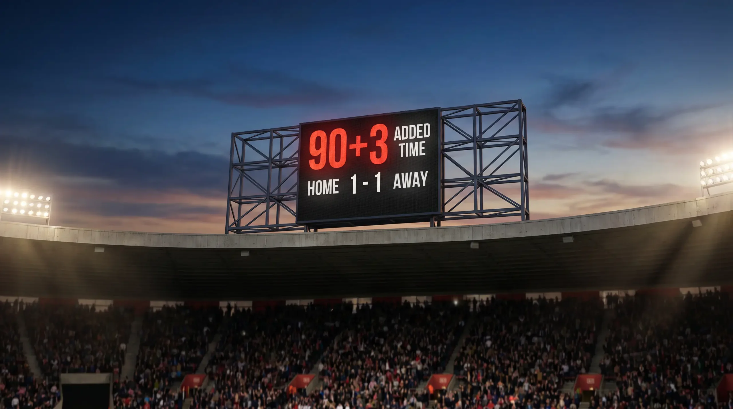 Horloge de stade affichant le temps additionnel lors d'un match de Ligue 1