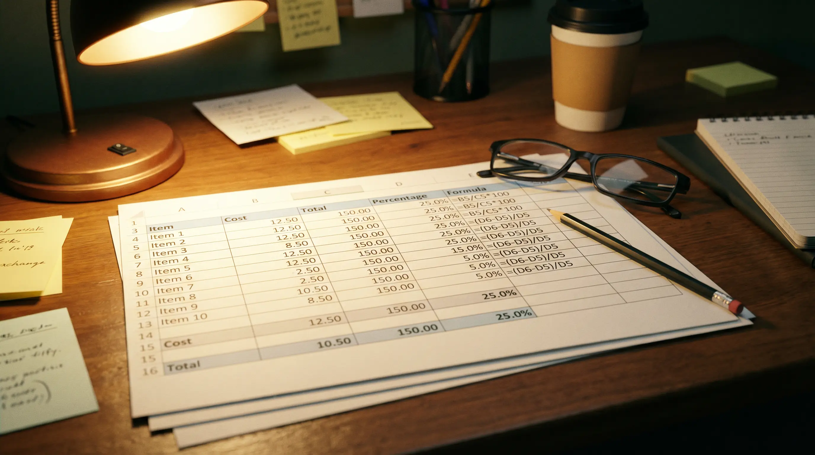 Feuille de calcul imprimée avec des pourcentages et formules de taux de retour joueur