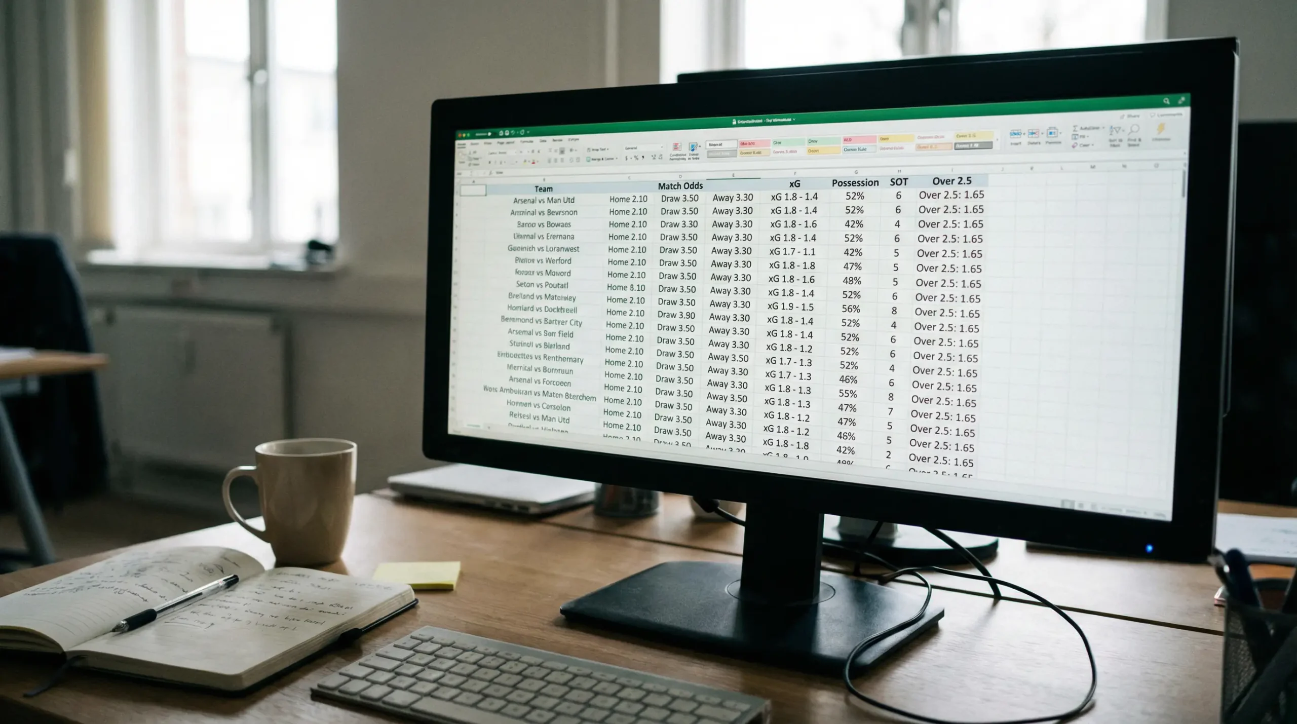 Écran d'ordinateur affichant un tableau de cotes de football avec des lignes de données statistiques